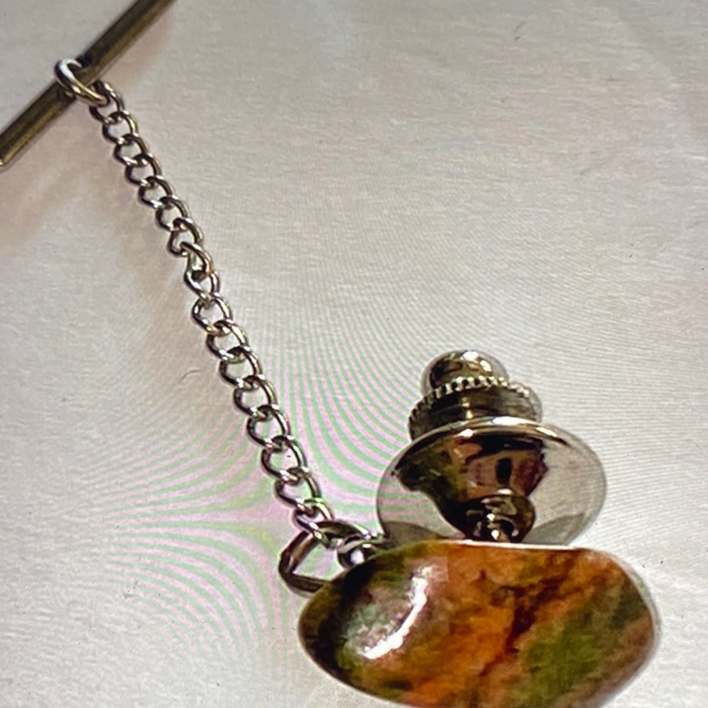 Unakite vintage tie tack natural cut semi precious stone